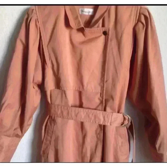 Hwaseong Belted Puff Sleeve Peach Knee Length Elegant Party Trench Coat Size S - Picture 5 of 7